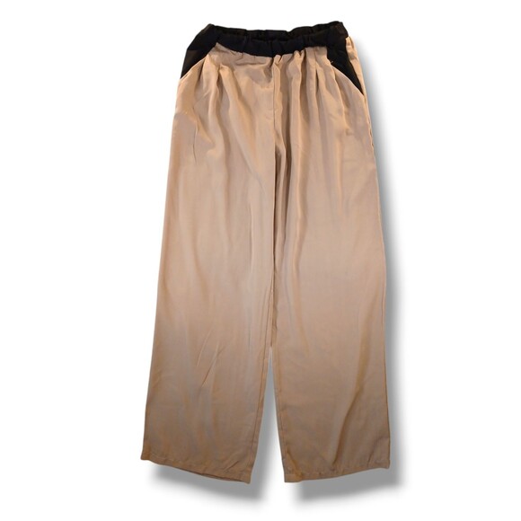 Catch My i Wide Leg Pants Medium Brown and Black Colorblock Pockets Chiffon Boho - Picture 1 of 9